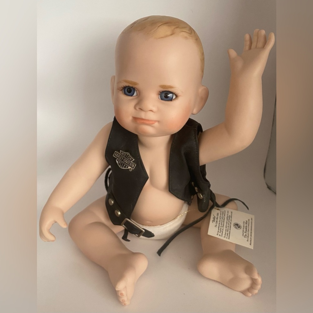 Franklin Mint Harley-Davidson Porcelain “Bobby”  Biker Baby Doll  w/Tag